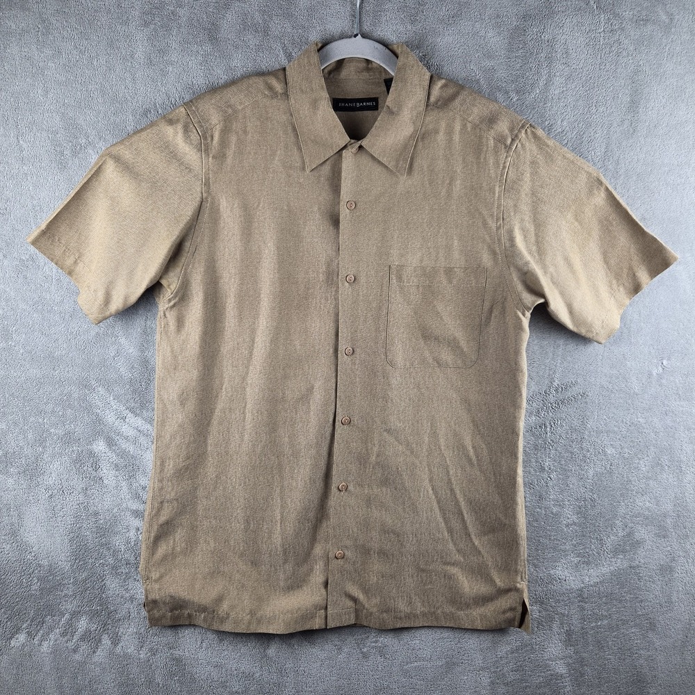 Jhane Barnes Brown Button Silk/Cotton Shirt Mens Large Short Sleeve Summer